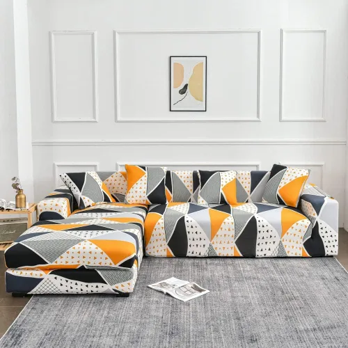 Miniatura 14 de LiveGo Funda de sofá en forma de L, 2 piezas, elástica y elástica de 3 plazas, protector de muebles con 4 fundas de almohada para sala de estar