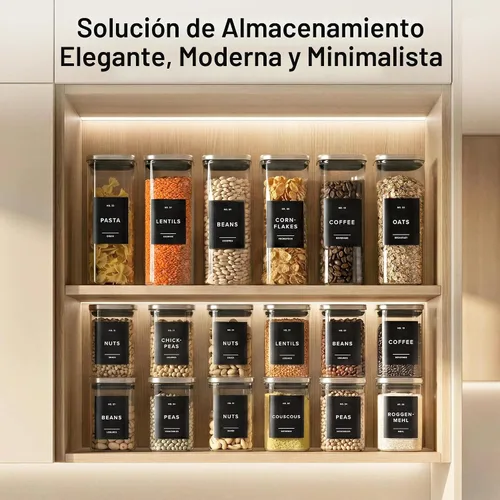 Miniatura 4 de EDELHAUS Contenedores cuadrados de almacenamiento de vidrio con tapas de acero inoxidable, paquete de 12 (4 x 30 onzas, 8 x 17 onzas), tarros
