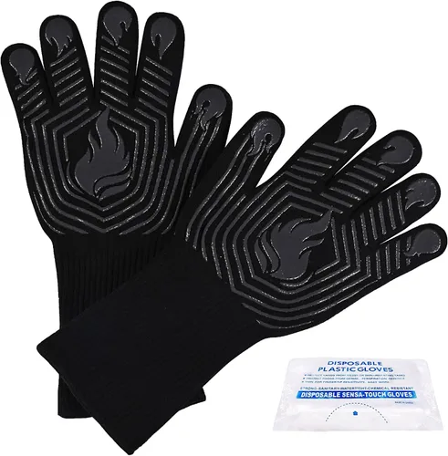 Guantes BBQ, 1472 °F, resistentes al calor, guantes ignífugos, guantes de silicona antideslizantes lavables, guante de horno, guante de cocina para