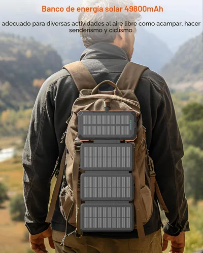 Miniatura 8 de Cargador Solar Power Bank 49800mAh con 4 Cables Integrados y 4 Paneles Plegables, Cargador de Teléfono Portátil Rápido PD22.5W, Paquete de Batería