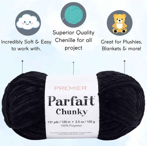 Miniatura 2 de Premier Yarns Parfait Chunky Black 1150-10 (6 madejas, el mismo lote de tinte) Peso S voluminoso #6 hilo de poliéster para ganchillo y tejer
