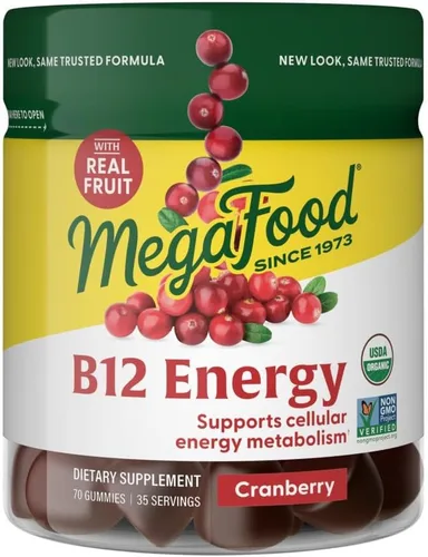 MegaFood - Gomitas energéticas de vitamina B12, veganas, con vitaminas metil B12 para apoyar la producción de energía celular, arándano, suplemento