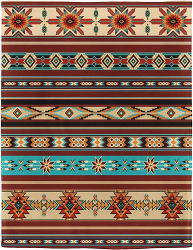 Miniatura 2 de Aztec Ethnic - Manta de forro polar con rayas geométricas, suave, acogedora, cálida, ligera, bohemia decorativa para sofá o dormitorio, 40 x 50