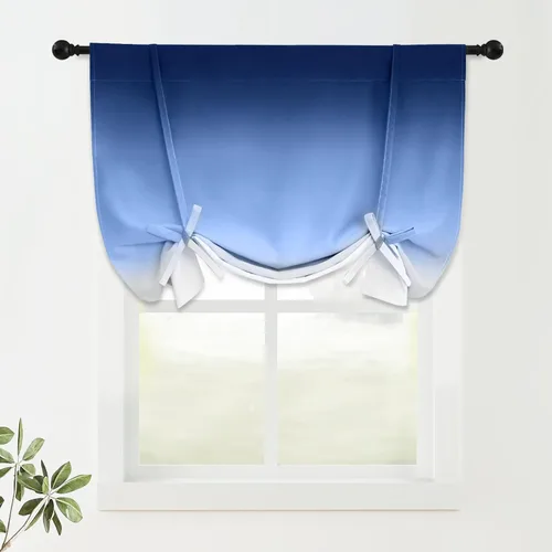 COSVIYA Cortinas 100% Opacas Azul Degradado con Lazos Ajustables para Cocina Aislamiento Térmico Oscurecimiento de Habitación Cenefa con Bolsillo