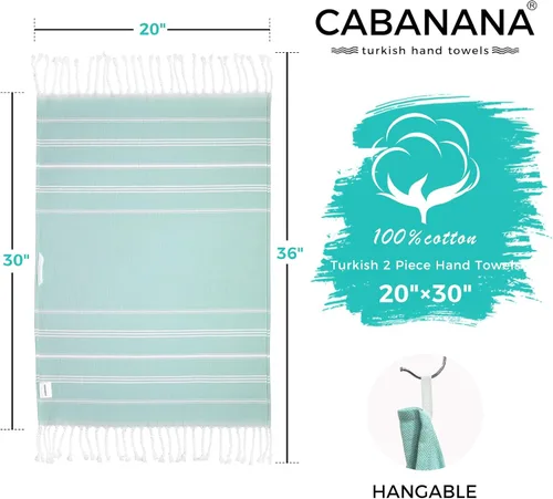 Miniatura 6 de cabanana Toallas de mano para baño, paquete de 2, 20 x 30 pulgadas, 100% algodón, toallas de mano turcas, superabsorbentes y de secado rápido, Aqua