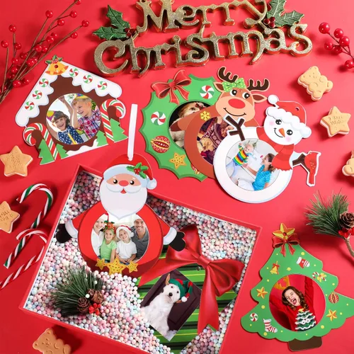 Miniatura 7 de Chinco 20 marcos de fotos de Navidad, decoración de árbol de Navidad, kit de manualidades para casa de jengibre, marco de fotos de Navidad