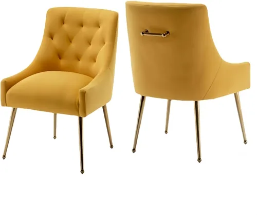 Miniatura 11 de Juego de 2 sillas de comedor, sillas de comedor modernas de terciopelo con patas doradas, elegantes sillas decorativas acolchadas para recepción