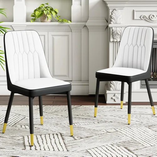 Miniatura 13 de Juego de 2 sillas de comedor modernas, sillas de comedor de piel sintética con cojín grueso y patas de metal, sillas de cocina negras para comedor