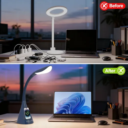 Miniatura 2 de Lámpara de escritorio LED con control táctil y cuello de cisne de 360 grados, 9 modos de iluminación con 5 colores RGB para luz de lectura de Azul