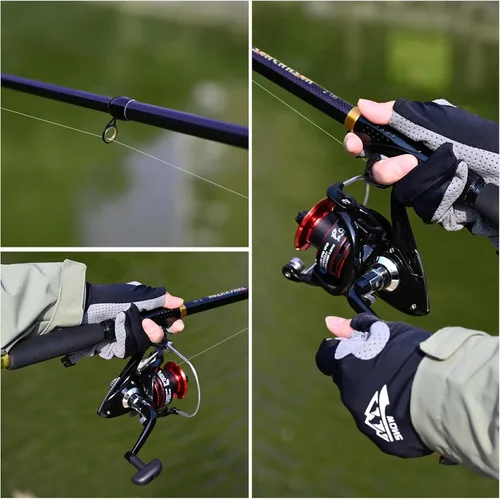 Miniatura 8 de Combo de caña de pescar y carrete de 6.89 pies, 2 cañas de pescar telescópicas de fibra de carbono, 2 carretes giratorios, 2 líneas de pesca, juego