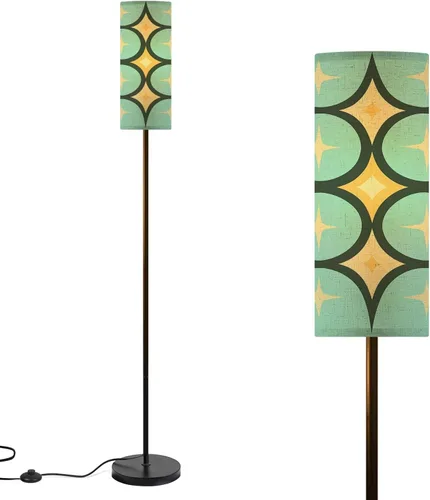 Mid Century Modern Floor Lamps for Living Room Vintage 1950s Retro Atomic Geometric Standing Lamps with Linen Lampshade Tall Lamp Metal Pole Lamp