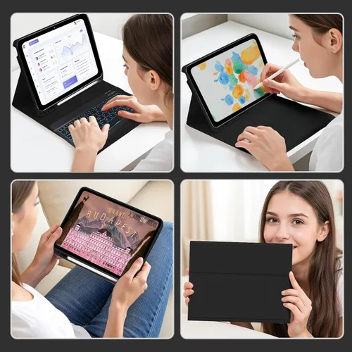 Miniatura 8 de Funda de teclado para Samsung Galaxy Tab A8 10.5 pulgadas - 7 colores retroiluminados cubierta de teclado y mouse (negro)