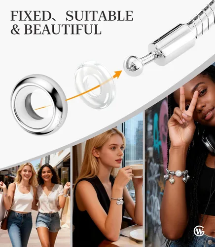 Miniatura 3 de GW Abalorios redondos de plata de ley 925 para pulseras de dijes para mujeres