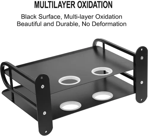 Miniatura 7 de Caja de almacenamiento con router WiFi inalámbrico doble de metal negro, estante para colgar en la pared con organizador de cables, 2 estantes