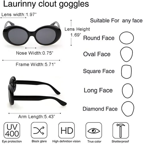 Miniatura 4 de Laurinny Gafas de sol auténticas Clout Bold Oval Retro Mod Kurt Cobain Clout Round Lens