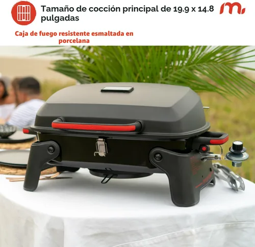Miniatura 5 de Megamaster Parrilla de gas portátil de 1 quemador con tapa de bloqueo, quemador de acero inoxidable de 11,000 BTU, patas plegables, pequeña parrilla