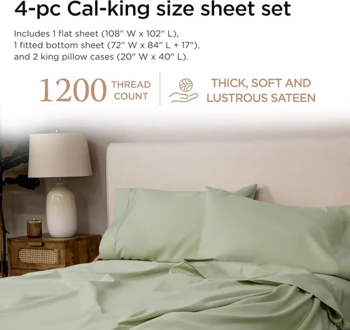 Miniatura 107 de Threadmill Sábanas de Lujo de Algodón Supima, Sábanas de 100% Algodón Suave de 1200 Hilos de Lujo para Cama de Tamaño Completo, Juego de 4 Sábanas