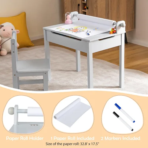 Miniatura 4 de Costzon - Juego de mesa y silla para niños, mesa de arte y manualidades con tapa abatible para sala de juegos, jardín de infantes, escritorio