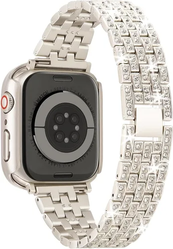 Miniatura 2 de compatible con Apple Watch de 1.496 pulgadas 1.575 pulgadas 1.654 pulgadas 1.732 pulgadas con funda para mujer, correa de metal con diamante