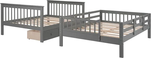 Miniatura 6 de Literas de tamaño matrimonial con cajones y escaleras, marco de cama de madera con almacenamiento para niños, adolescentes y adultos, desmontable