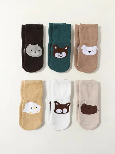 Miniatura 2 de Calcetines antideslizantes para bebé con agarres, diseño de animales lindos, mezcla de algodón, unisex, 6 meses a 5 años, paquete de 6