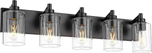 Miniatura 8 de Lámparas de baño, lámpara de tocador moderna de 4 luces con pantalla en forma de copa de vino de vidrio transparente, accesorios de iluminación Negro