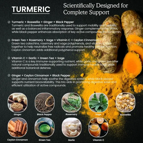 Miniatura 5 de (Paquete de 2) Suplemento orgánico de curcumina de cúrcuma con pimienta negra y jengibre - Gotas de extracto líquido de cúrcuma (con canela, romero)