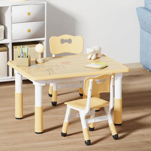 Miniatura 7 de Brelley - Juego de mesa y 2 sillas para niños, escritorio infantil ajustable en altura de 31.5" L x 23.6" W y juego de sillas, escritorio con diseño