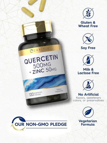 Miniatura 5 de Carlyle Cápsulas de quercetina de 500 mg con 50 mg de zinc 100 unidades Suplemento sin OMG y sin gluten