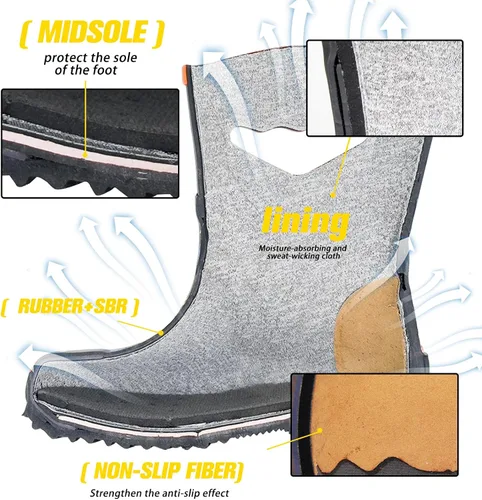 Miniatura 6 de MCIKCC Botas de lluvia para niños, impermeables, de neopreno, de goma de barro, antideslizantes, con asas fáciles de poner, para niños y jóvenes
