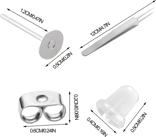 Miniatura 2 de 1200 aretes de acero inoxidable hipoalergénico de 0.197 pulgadas, almohadilla plana, aretes en blanco con parte trasera de aretes de mariposa