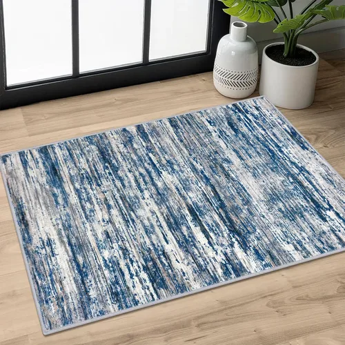 SIILOOM 2 x 3 Alfombra moderna y abstracta para entrada, alfombra neutra azul marino gris multicolor súper suave de área pequeña, alfombras lavables