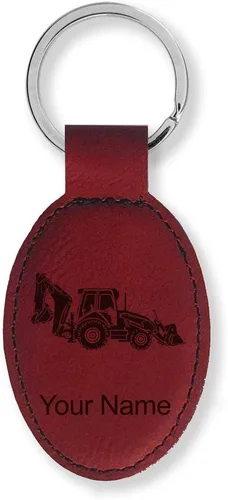 Miniatura 29 de LaserGram Llavero ovalado, retroexcavadora, grabado personalizado incluido Negro con plateado