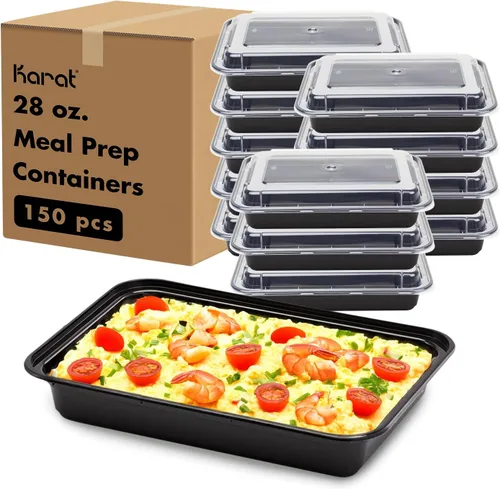 Miniatura 10 de Karat Contenedores de preparación de comidas [30 oz - 150 unidades] 2 compartimentos, contenedores reutilizables y desechables para llevar con tapas