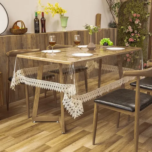 Miniatura 3 de Protector de plástico transparente para mesa, vinilo de PVC transparente con encaje para mantel de comedor, impermeable, a prueba de aceite
