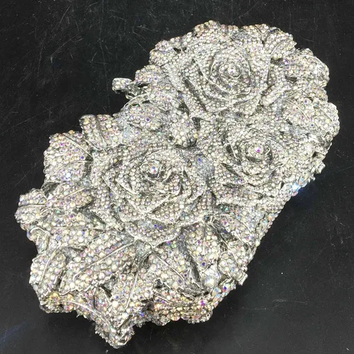 Miniatura 6 de Boutique De FGG Bolsas de noche de cristal de flores deslumbrantes para mujer formal boda fiesta cóctel bolso de mano