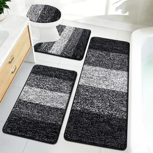 Miniatura 15 de Bsmathom Juego de 4 alfombras de baño, alfombras de baño de microfibra suave y absorbente con alfombra de contorno en forma de U para inodoro y Azul