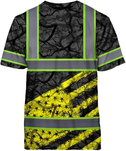 Miniatura 36 de Camisa de alta visibilidad de calavera con bandera de Estados Unidos para hombres, camisas de seguridad con nombre personalizado, ropa de trabajo