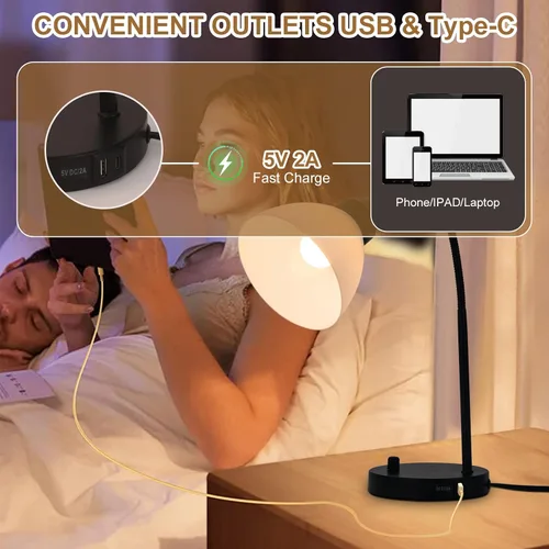 Miniatura 2 de Lámparas de escritorio, lámparas de mesa para dormitorios con 2 puertos USB, lámparas de noche regulables continuas, lámpara ajustable para sala