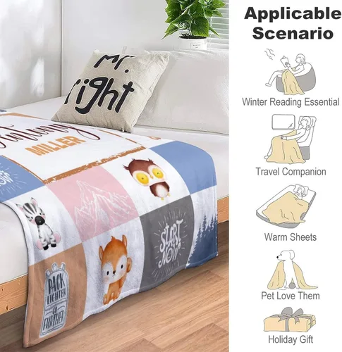 Miniatura 3 de Mantas personalizadas de bosque con nombre, manta personalizada con estampado de animales de la selva, mantas suaves personalizadas para niños