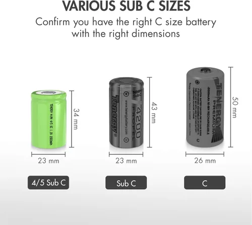 Miniatura 7 de Tenergy 4/5 SubC 2000mAh NiMH Baterías Recargables, Parte superior plana - Paquete de 25