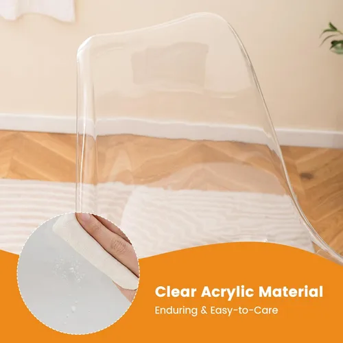 Miniatura 6 de COSTWAY Silla de escritorio transparente, sillas de oficina de acrílico rodantes sin brazos con asiento giratorio y cojín de piel sintética, altura