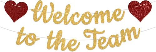 Cartel de bienvenida al equipo, purpurina dorada para nuevos empleados, decoraciones de fiesta de bienvenida para nuevos empleados de oficina,