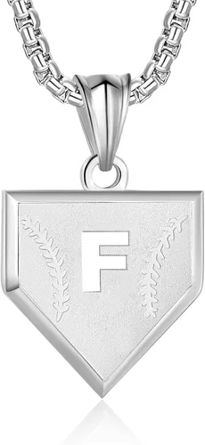 Miniatura 9 de Collar con inicial de la A a la Z para niños, de acero inoxidable, con dije de escudo de letra, cadena de 22 + 2 pulgadas, inspirador de béisbol