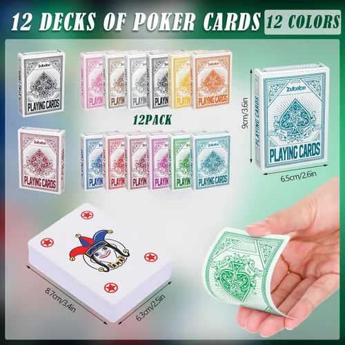 Miniatura 2 de Zubebe Juego de 12 cartas de juego con 12 colores de baraja de cartas a granel índice jumbo en tamaño de póquer barajas de póquer estándar