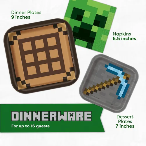 Miniatura 5 de Suministros de fiesta de Minecraft, suministros de fiesta de cumpleaños de Minecraft para niños o niñas, sirve para 16 invitados, con cubierta