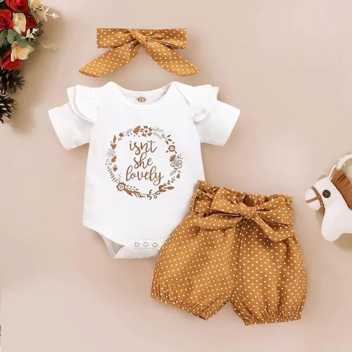 Miniatura 2 de Aoswep Ropa de bebé niña recién nacida, ropa de verano, mameluco corto con diadema de 0 a 18 meses