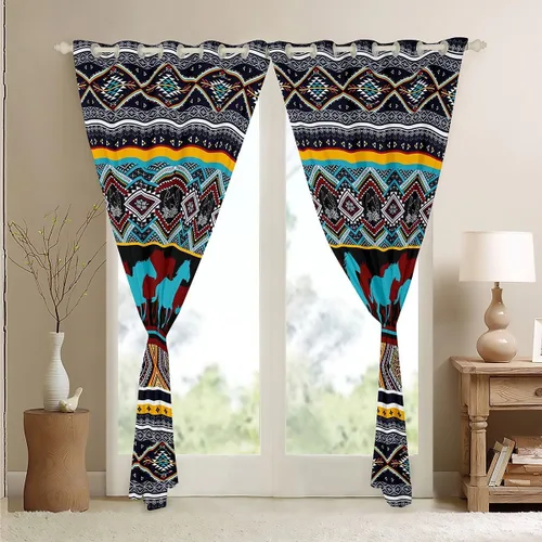 Miniatura 4 de Feelyou Cortinas de oscurecimiento del suroeste (2 paneles, 38 x 45 pulgadas), cortinas tribales para dormitorio, sala de estar, estampado