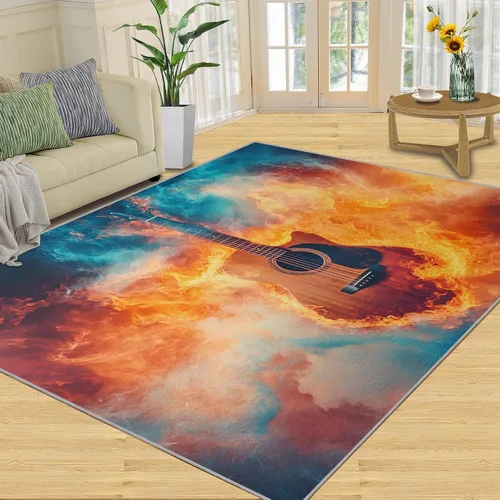Miniatura 32 de Alfombra de guitarra, alfombra de 2 x 3 pies para entrada, alfombra de área musical, alfombra lavable de guitarra fresca para dormitorio, alfombra