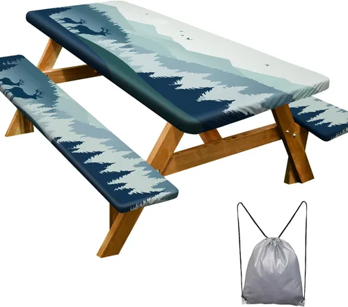 Miniatura 14 de Mantel de mesa de picnic con fundas de banco de 6 pies, 3 piezas, impermeable, resistente al viento, mantel de camping estético con bolsa